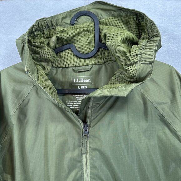 LL Bean Women's Size Large Jacket Green Hood Waterproof Windbreaker Item 284384 - Picture 6 of 11